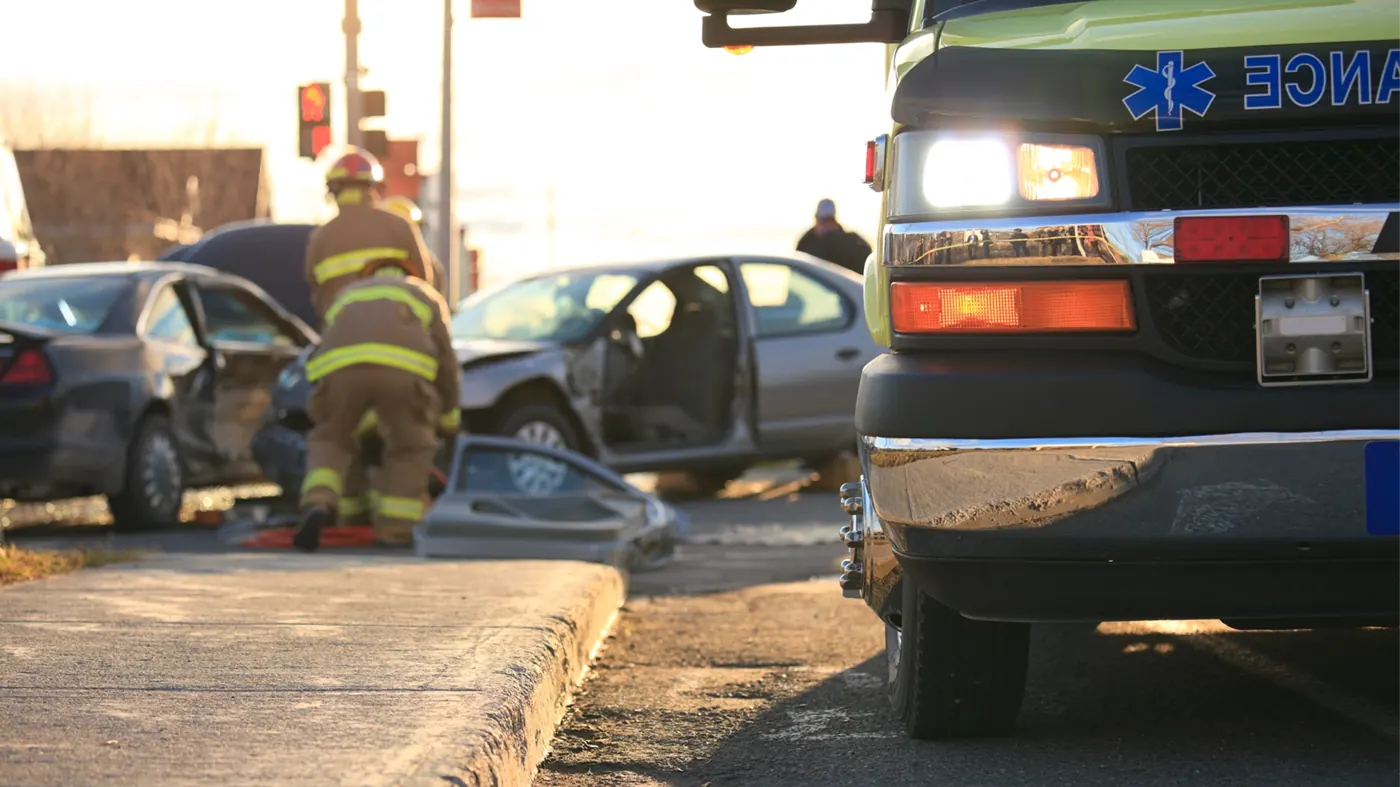 First responders at the scene of a multi-vehicle car accident